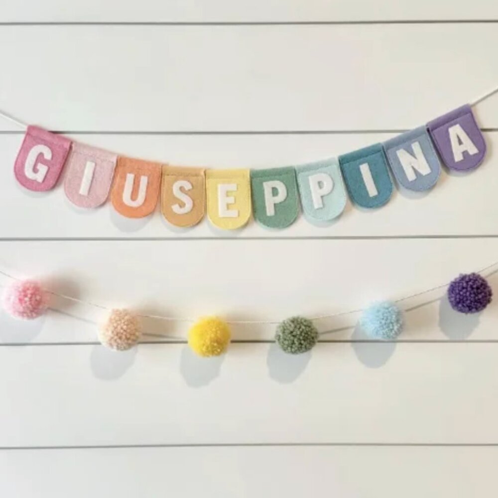 Etsy "Psicologia" Flag Scallop Felt Banner with Pom Poms